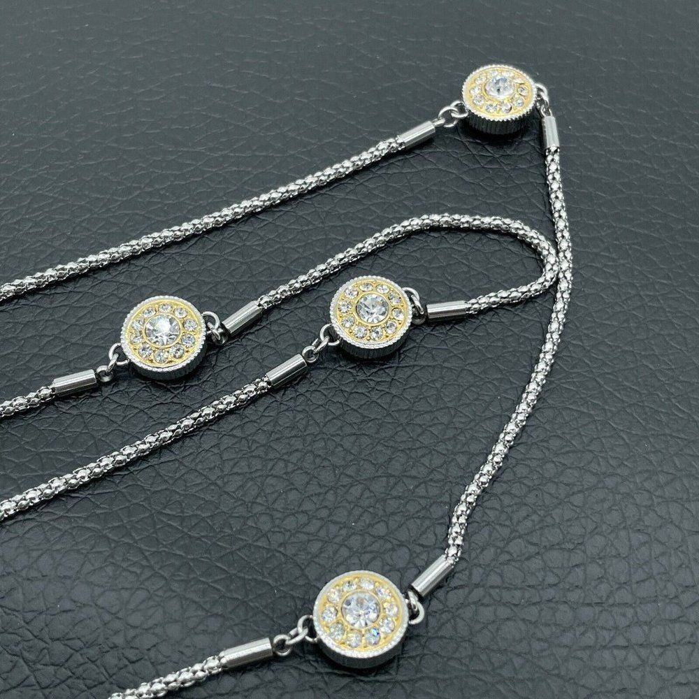 Emma Skye Crystal Station 2 Tone Necklace 38" Silver Gold Tone Stainless Steel - Picture 4 of 7